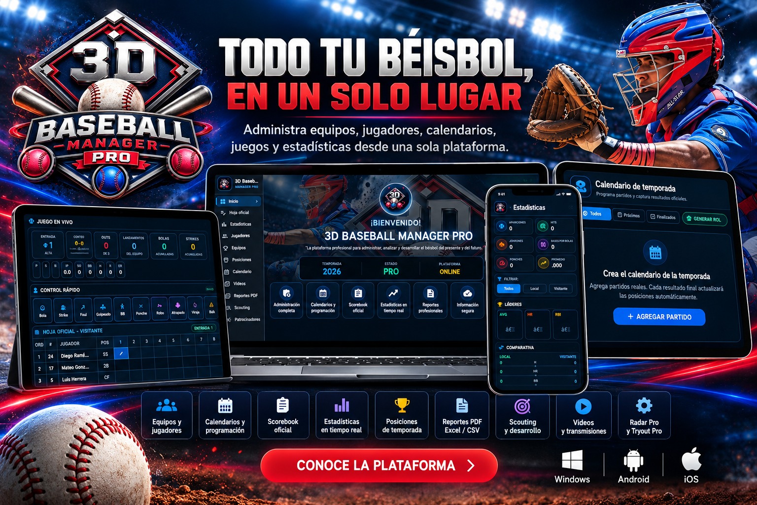 3D Baseball Manager Pro: gestión de béisbol en una sola plataforma